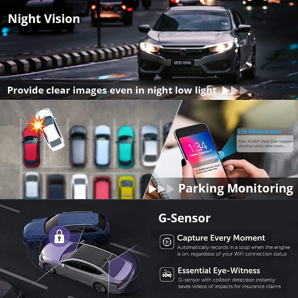 jimi JC400P 4G Live Monitoring Car Dashboard Car Camera With Live Stream1080P Dual Cameras Global Positioning System Wifi Hotspot Multiple Alarms DVR Dash Cam Free APP Web. 