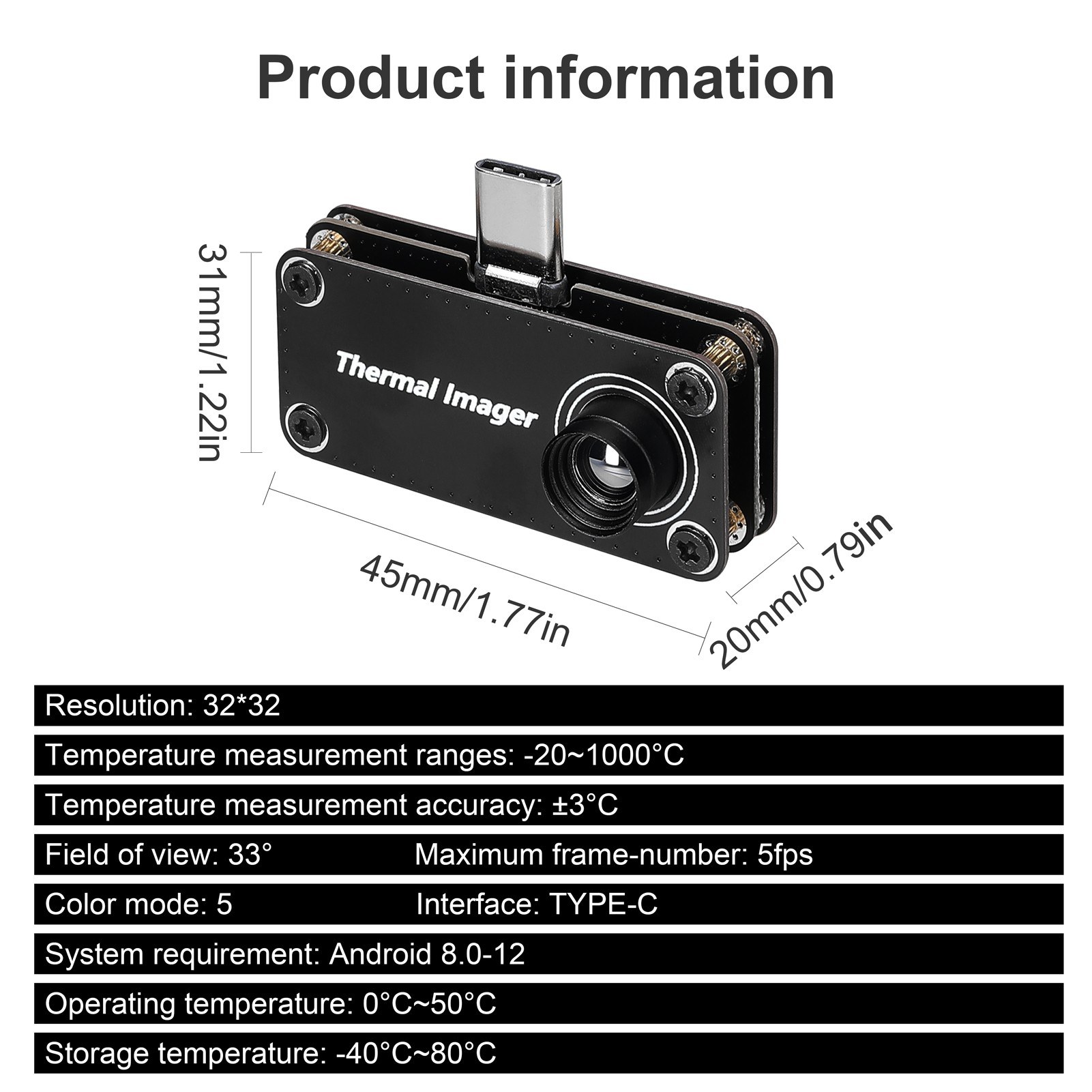 Type-C infrared thermal imager for temperature measurement OTG mobile phone - black. 