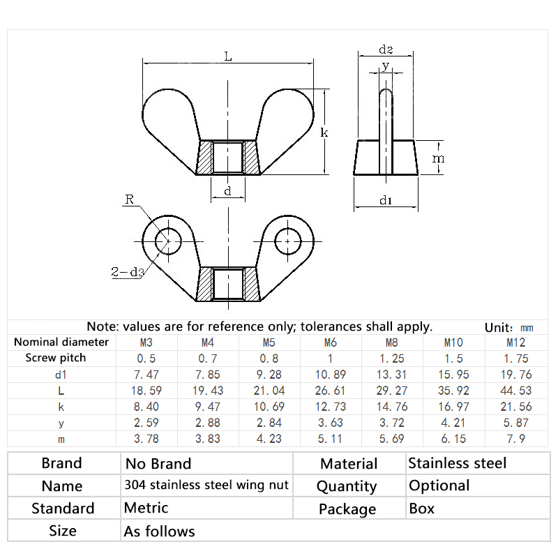 304 Stainless Steel Wing Nuts Butterfly Nut to Fit Bolts & Screws M3 M4 M5 M6 M8 M10 M12 Solid Fasteners Nuts. 