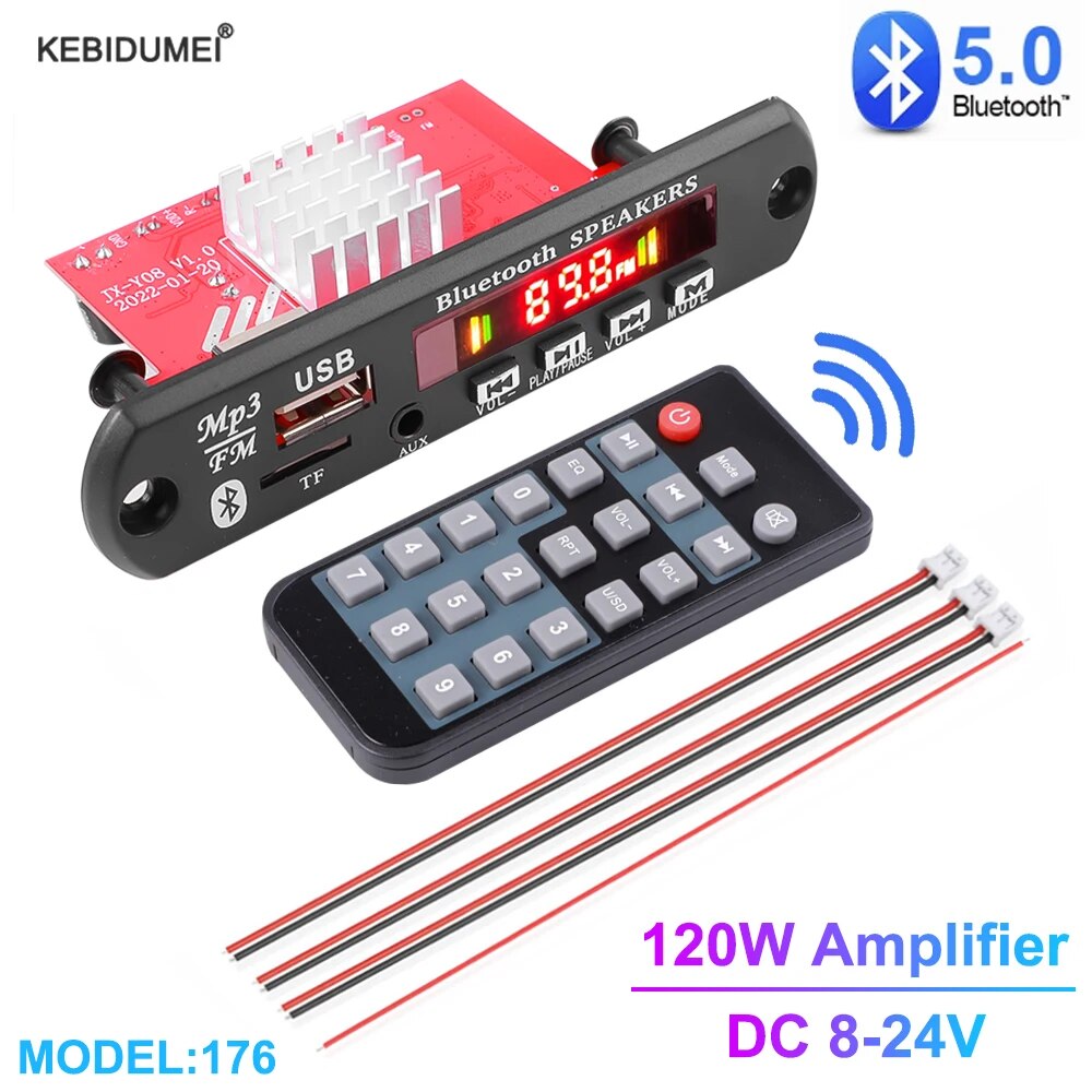 120W Amplifier Bluetooth 5.0 MP3 Decoder Board DC 8V-24V MP3 Player Car Music FM Radio Module with Remote Control For Speaker