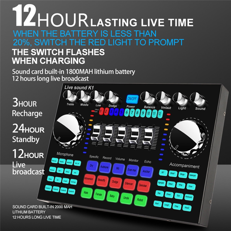 K1 Live Sound Card Portable Bluetooth Sound Card. 