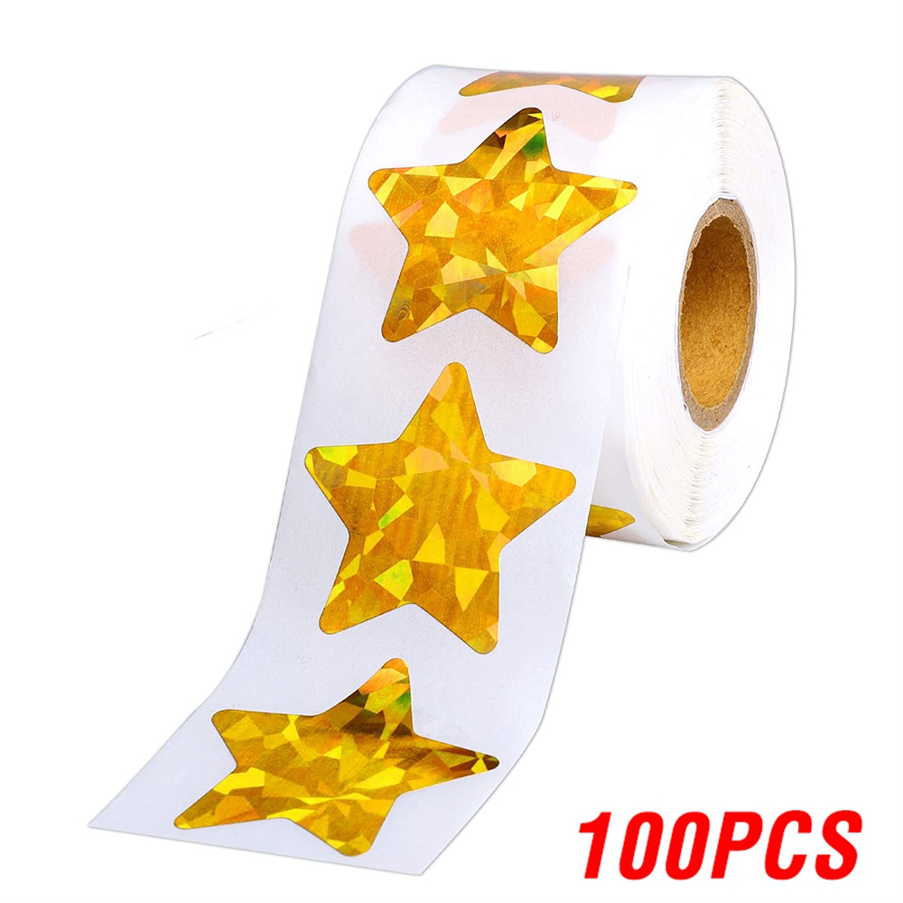 100-500pcs Holographic Star Reward Stickers Corlorful Adhesive Star Stickers Reward Chart Decorative Toy Gifts Sticker Labels Amour zii. 