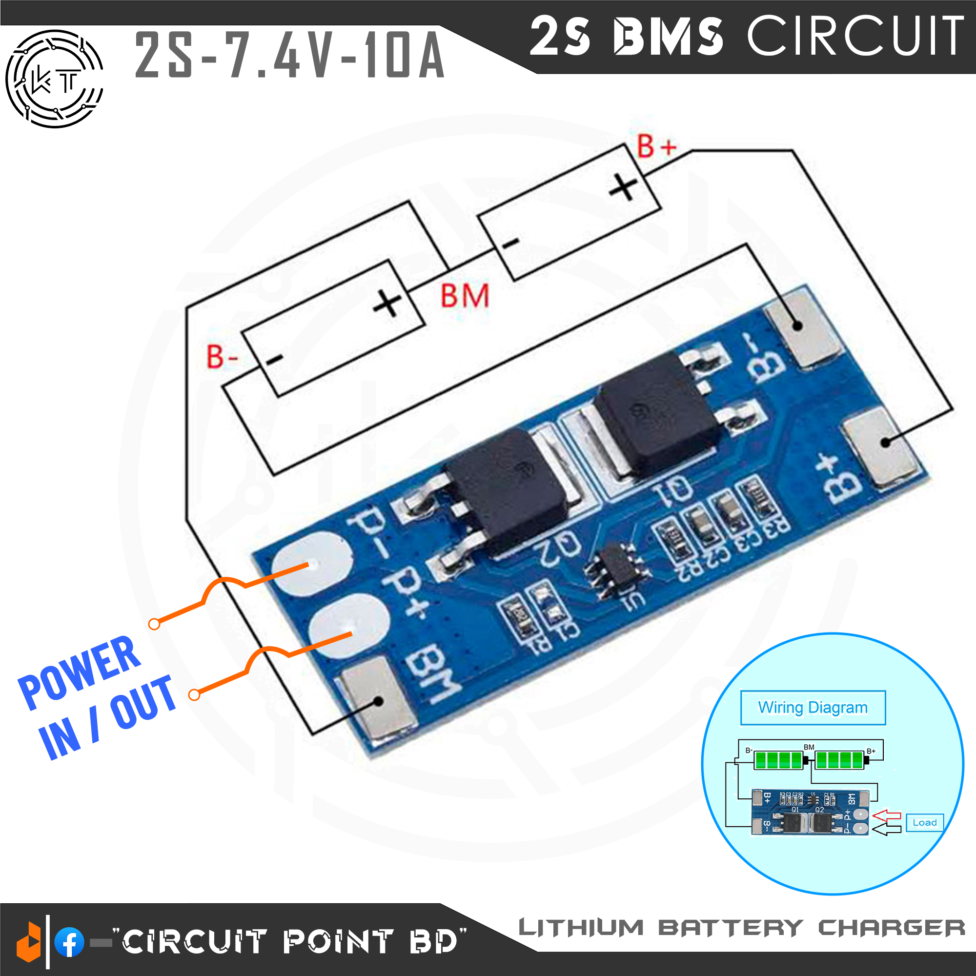 2S BMS Circuit Module 10A 7.4v 8.4V 18650 Li-Ion Battery Protection Board