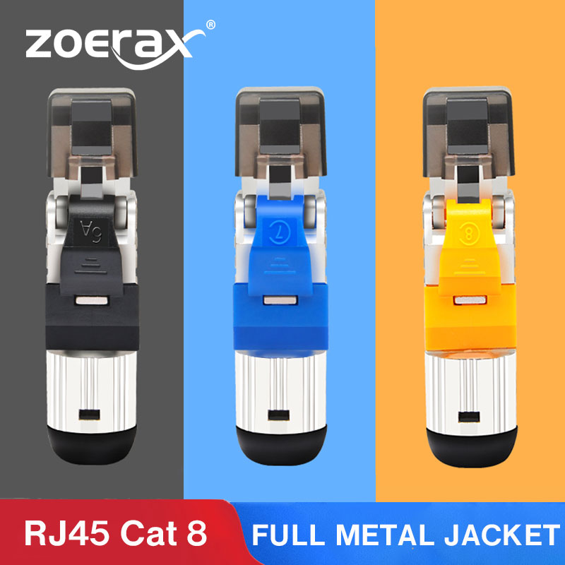 ZoeRax Cat8 Ethernet Cable Connector RJ45 Metal Tool Free Easy Termination Plug | for 2Ghz 40G Double Shielded Solid LAN Cable. 