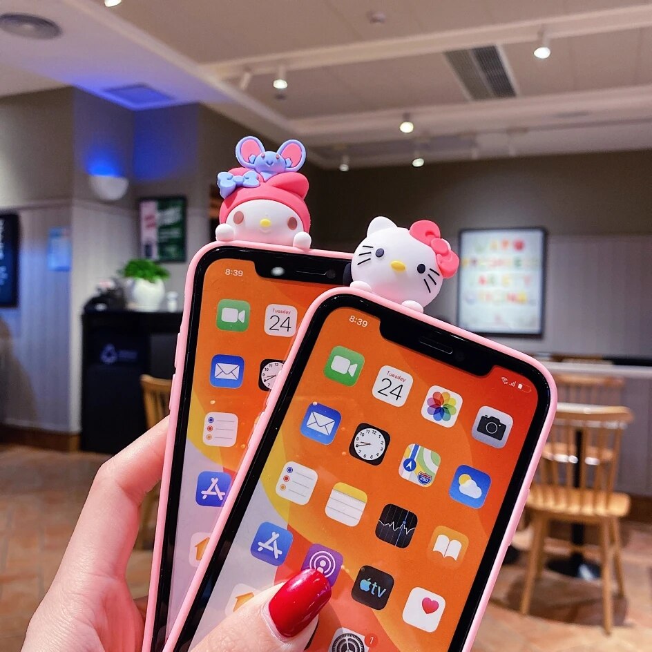 My Melody Hello Kitty For iPhone 6 6s 7 8 X Xs Max XR 11 12 13 14 15 Pro SE Max Case TPU Soft Phone Case With Holder Strap Rope. 