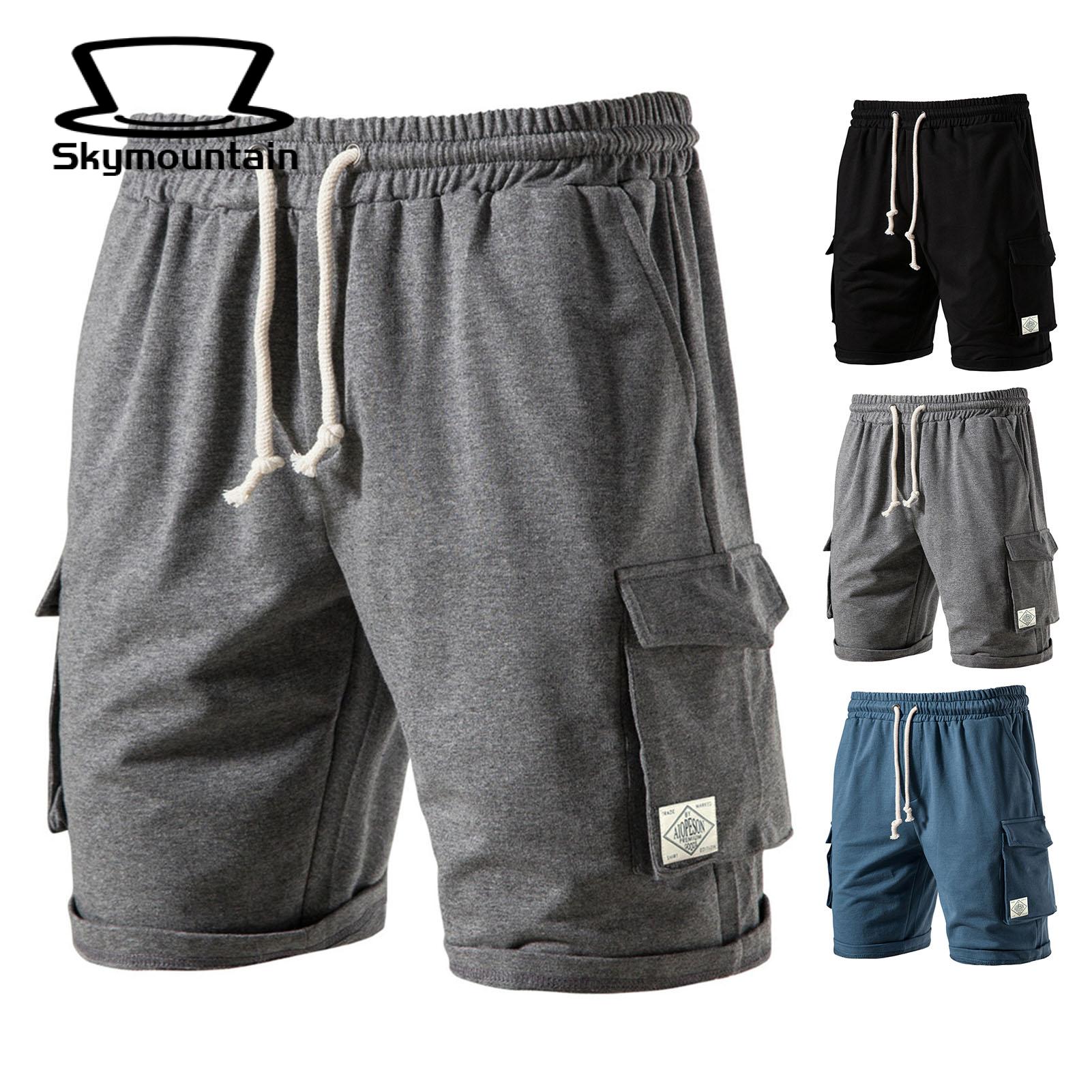 Men Elastic Waist Shorts Men's Summer Casual Shorts with Elastic Waistband Multiple Pockets Comfortable Wide Leg Sport Shorts for Active Lifestyle Solid Color Activewear for Men Casual Elastic for Men. 