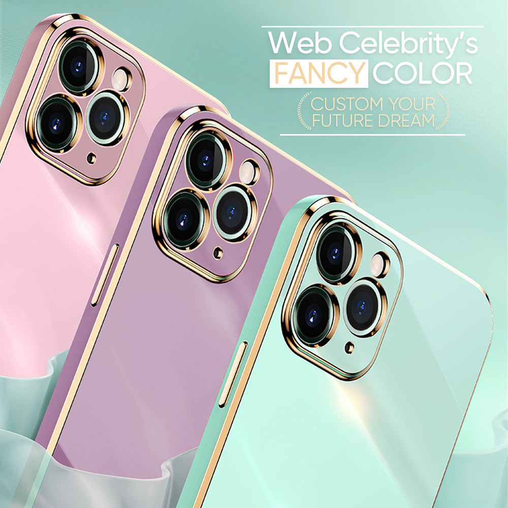 UCUC for OPPO F11 Back Cover + Free Lanyard Colour Luxury 6D Plating Case Side Pattern Soft Silicone Square Phone Cases. 
