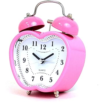Cute Apple Shape Time Alarm Clock Retro Clock with Nightlight for Kids Children One Size. 