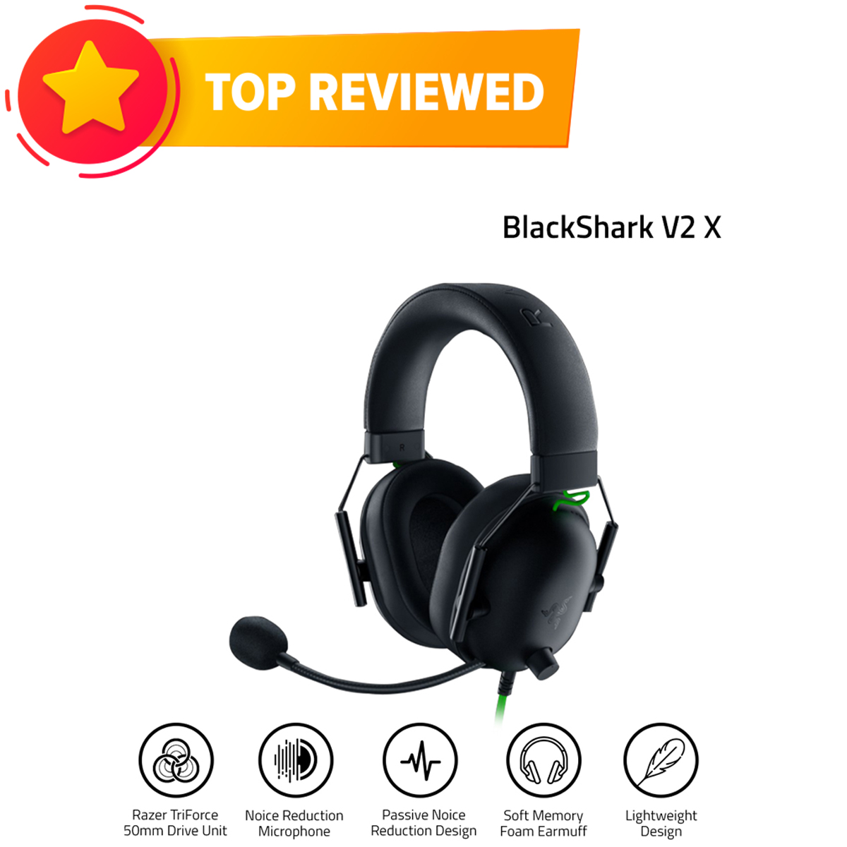 Razer BlackShark V2 X Wired Gaming Headset with Razer TriForce 50mm Driver HyperClear Noise Reduction Mic 7.1 Surround Sound. 