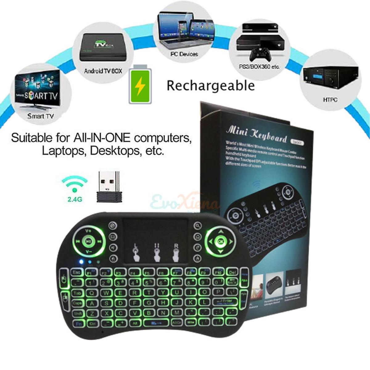 Wireless Mini Keyboard,Touchpad, Handheld, Re-Chargable 2.4G Keyboard With LED Key Back light & Battery. 
