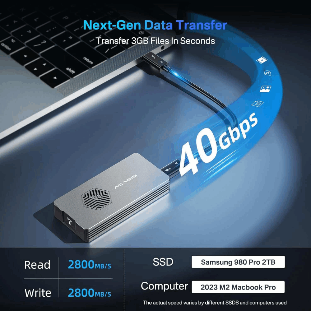 Acasis 40Gbps M.2 NVMe SSD Enclosure with Cooling Fan. 