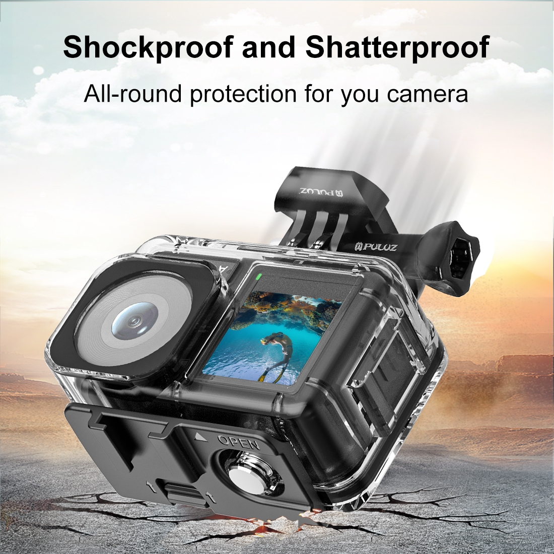 NEW- For DJI Osmo Action 5 Pro / 3 / 4 PULUZ 60m Underwater Waterproof Housing Diving Case with Cold Shoe & Buckle Basic Mount & Screw. 