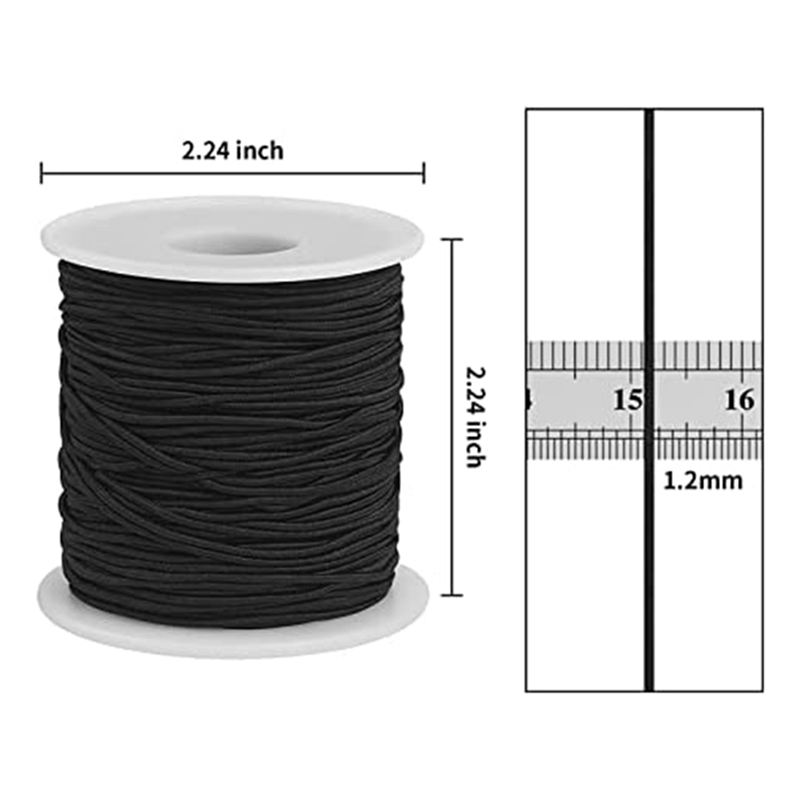 Elastic String Black Elastic Cord 1.2mm for Bracelets Making for Jewelry Making, Necklaces, Beading. 