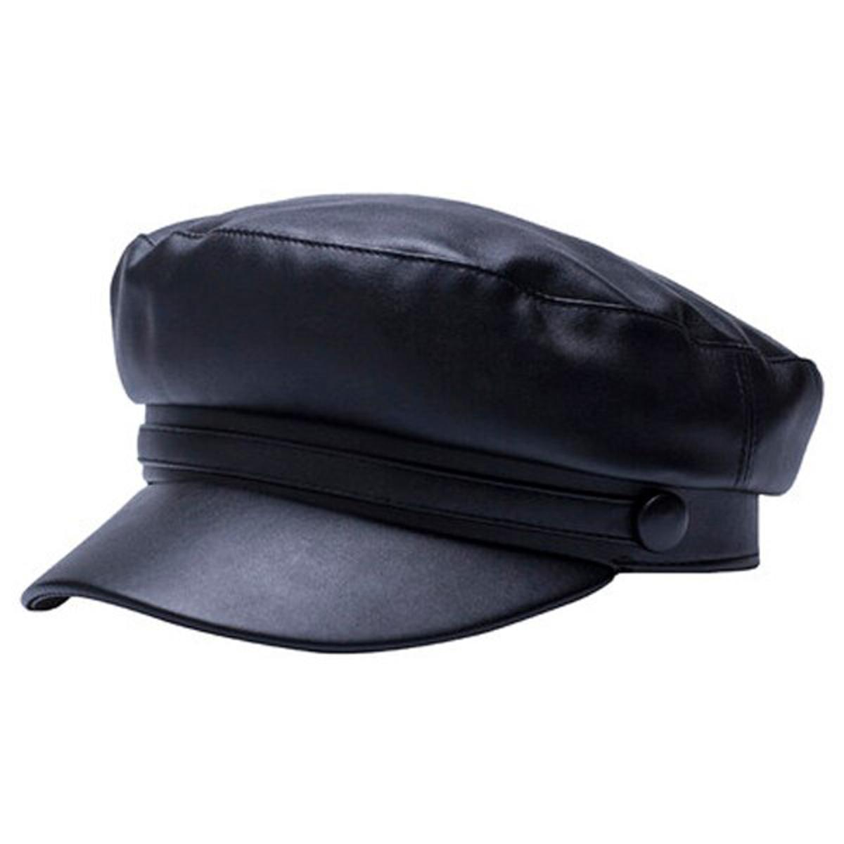 【happy one】Pu Leather Military Women Hat Gorras Caps Female Casquette Berets British Style