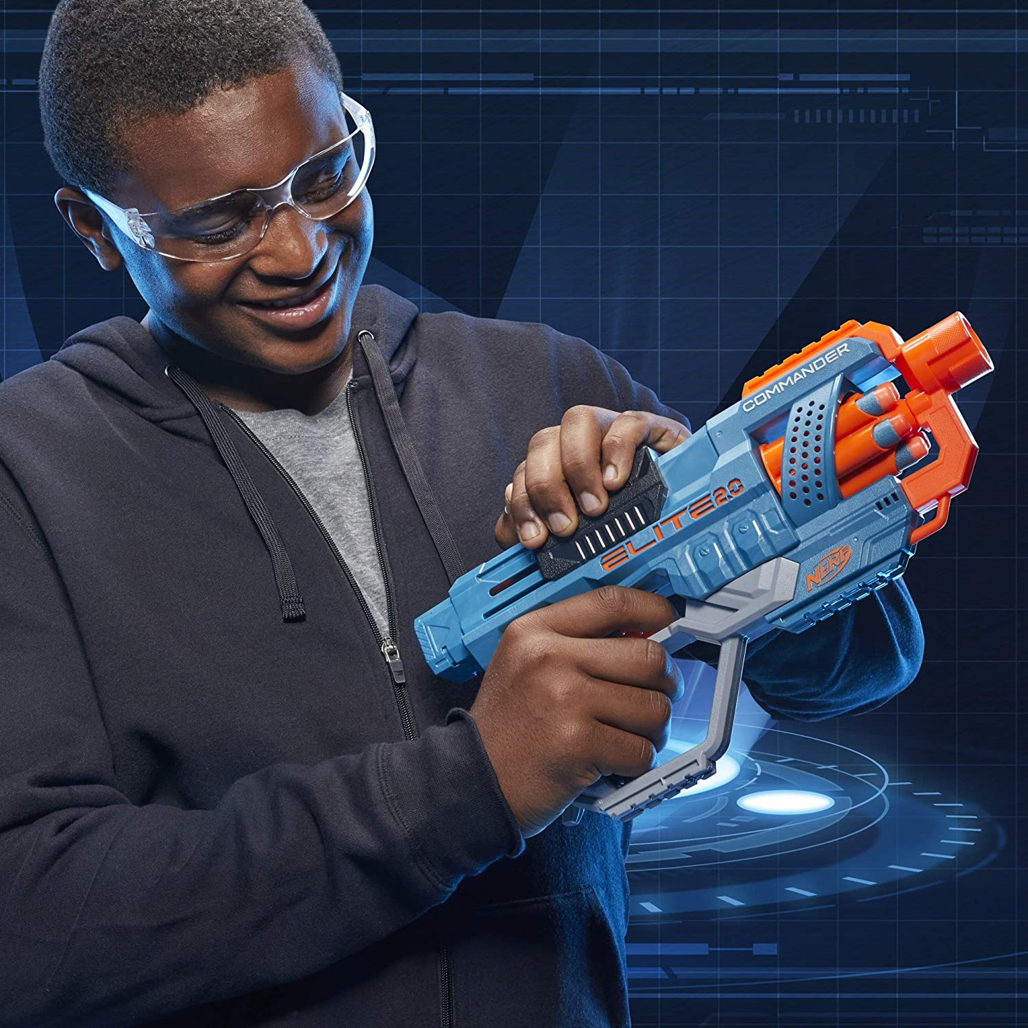 NERF Elite 2.0 Commander RD-6 Blaster, 12 Official Darts, 6-Dart Rotating Drum, Tactical Rails, Barrel, and Attachment Points. 