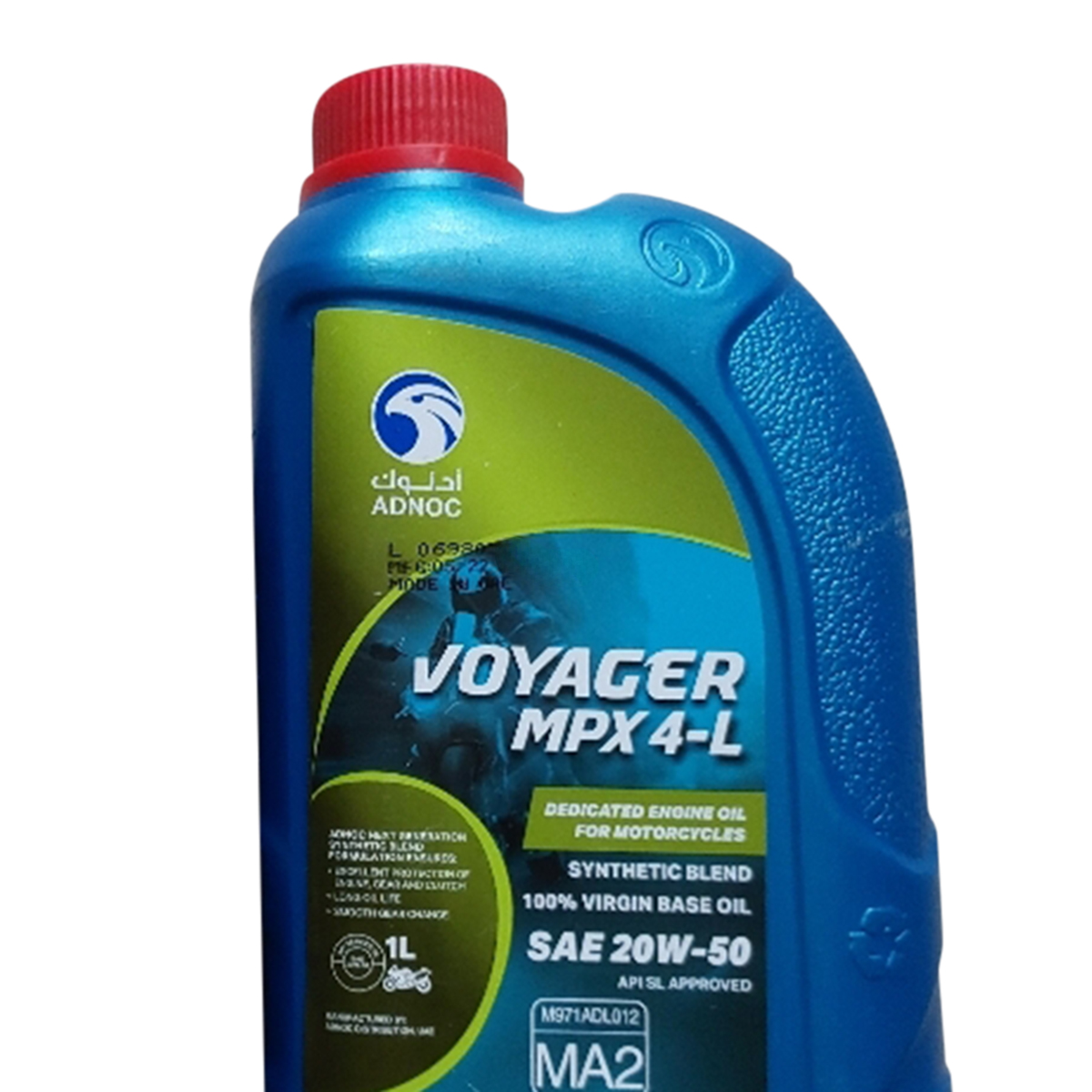 Voyager MPX4-L, SAE 20W-50, API SL/MA2, Synthetic Blend Motor Cycle Engine Oil, 1 Liter. 