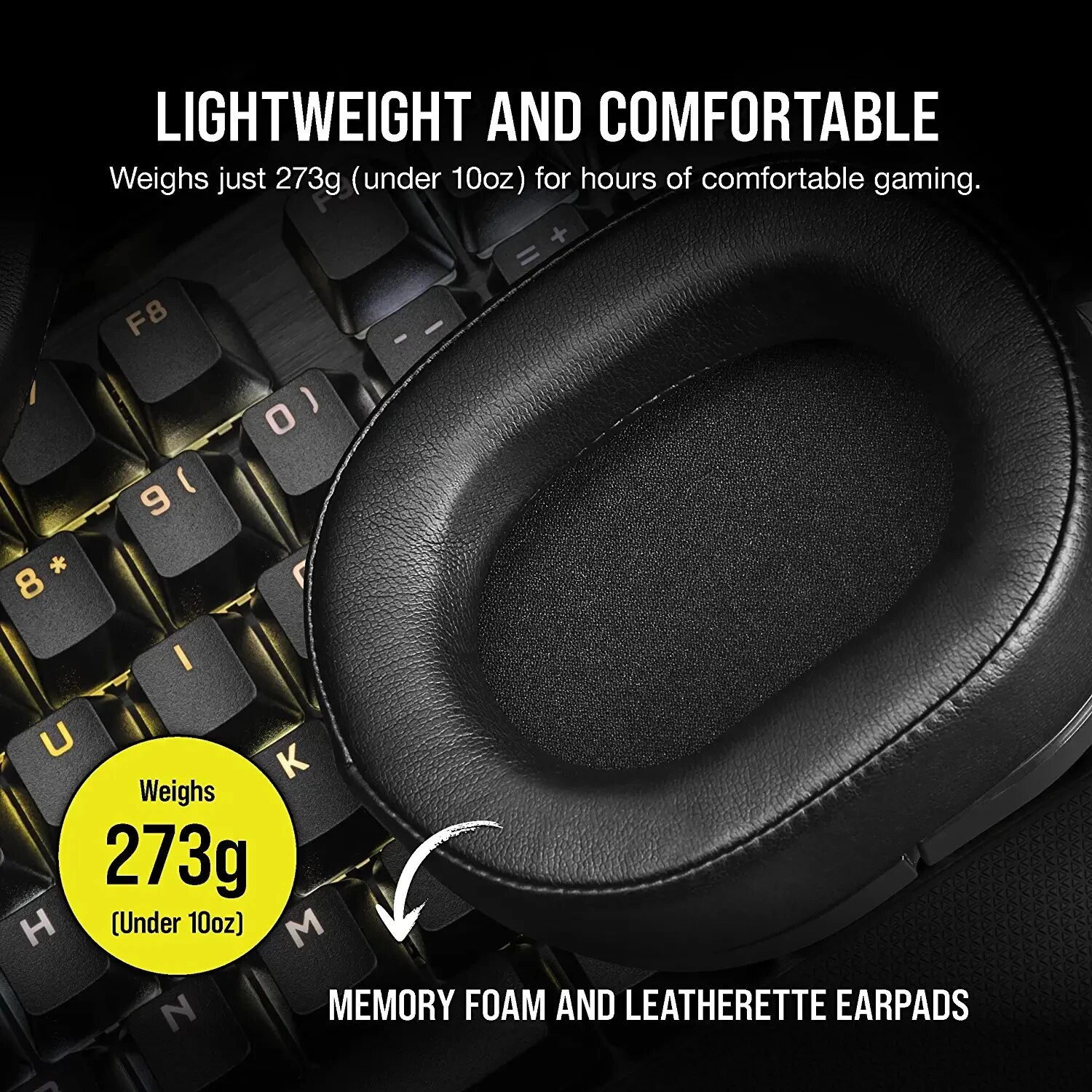Corsair HS55 Surround Gaming Headset, Leatherette Memory Foam Ear Pads, Dolby Audio 7.1 Surround Sound on PC and Mac,Black/White. 