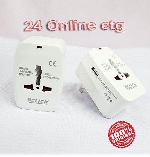 Click, 1 USB Port World Travel AC Power Charger Universal Plug Adapter, US Plug to UK/US/AU/EU/CA converter Dual-Purpose. 