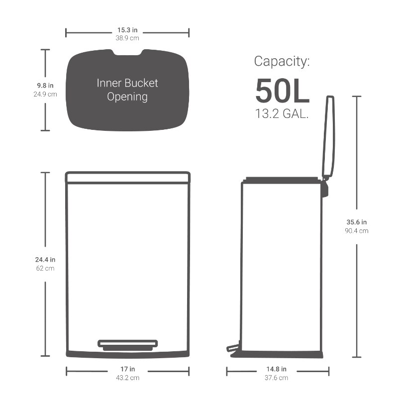 Qualiazero 13.2 Gallon Stainless Steel Trash Can Silver Step On Kitchen Garbage Can. 