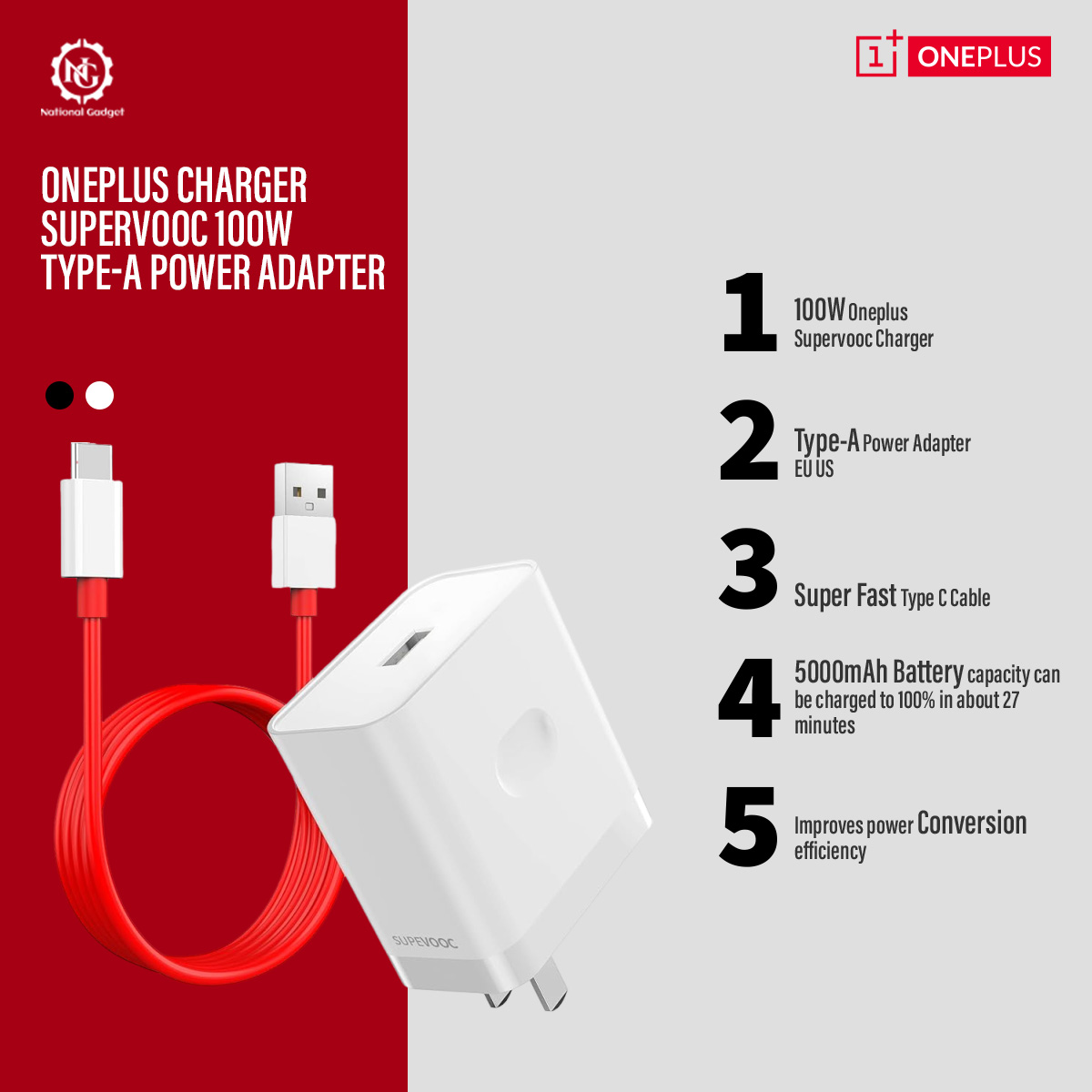 Oneplus Charger Supervooc 100W Type-A Power Adapter EU US 80w Super Fast Type C Cable One Plus 12 11 10 Pro Nord CE 3. 