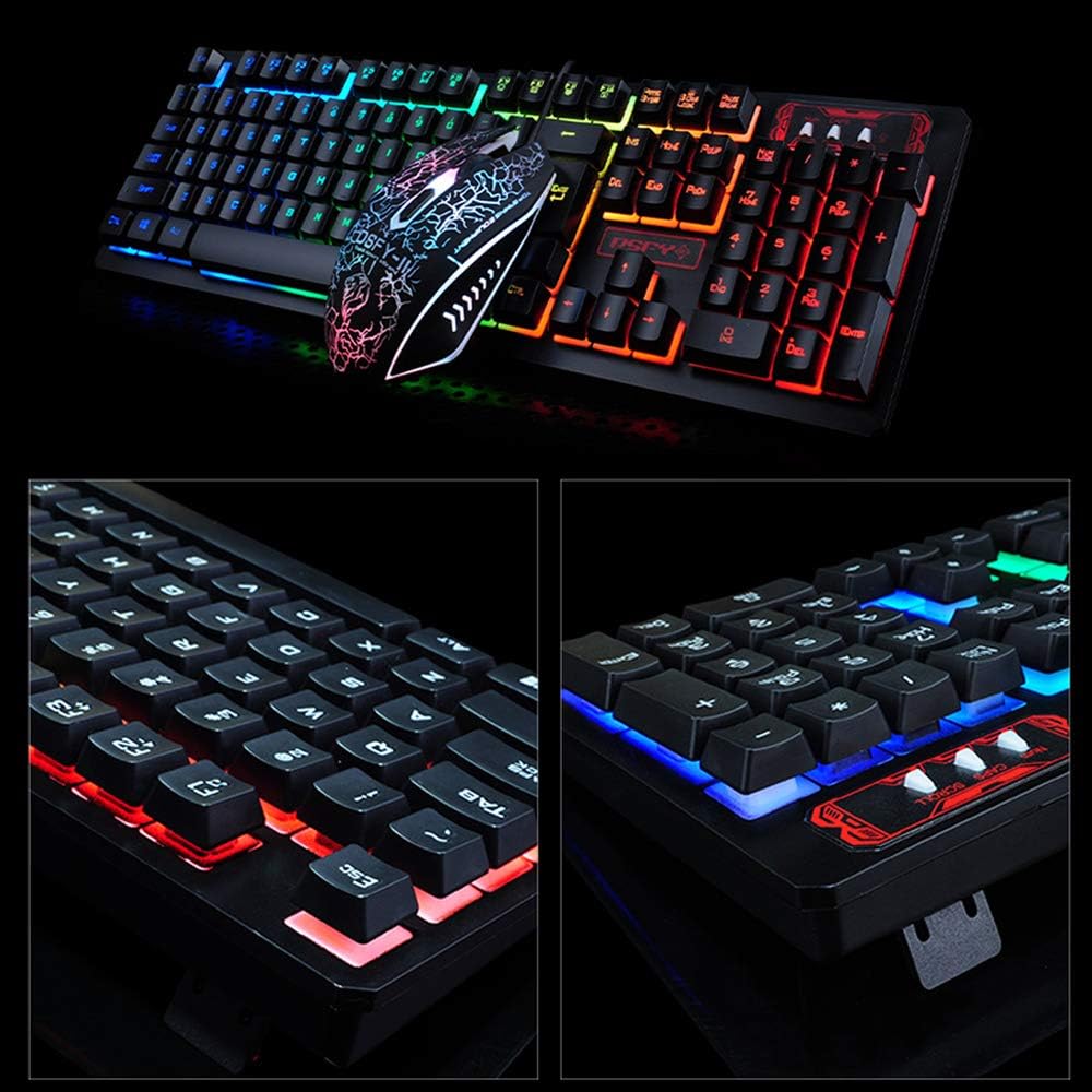 [BD]UrChoiceLtd K-13 Keyboard Mouse Combo Rainbow Backlit Multimedia Ergonomic Usb Gaming Keyboard + Wired 2400DPI 4 Buttons Optical LED Usb Gaming Mouse Sets + Gaming Mouse Pad 220*180*5mm Standard Size. 