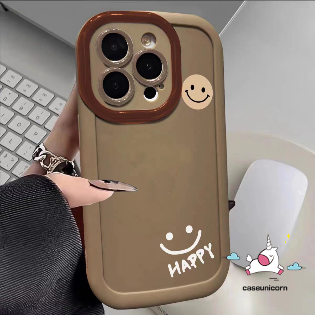 Pink Smiling Expression Happy Graffiti Phone Case Compatible for IPhone 11 15 14 13 12 Pro Max XR X XS Max Macaron Cream Puffs Luxury Liquid Silicon Shockproof Cover