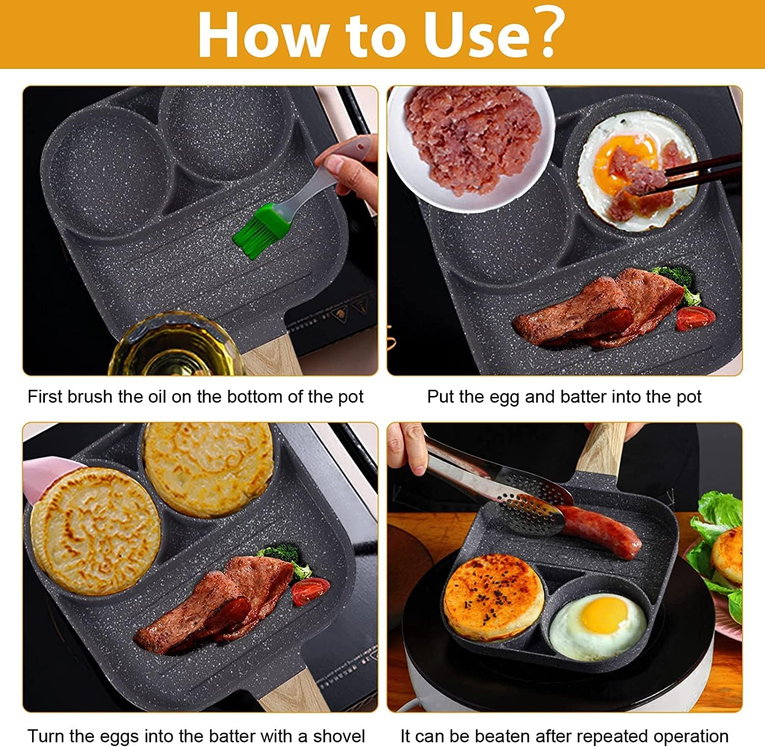 Multi-Purpose Pancake Pan, 3 Holes Frying Pan, Non-Stick Fried Egg Pan, Eye Pan, Fried Egg Pan, You Can Not Only Fry Eggs, But Also Grilled Sausage Steak Roasting Poa-Free. 