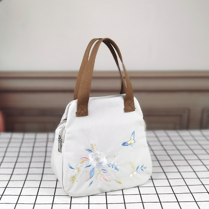 Embroidered canvas bag bag ladies hand bag casual shopping handbag mobile phone bag double zipper multi-bag bag coin purse