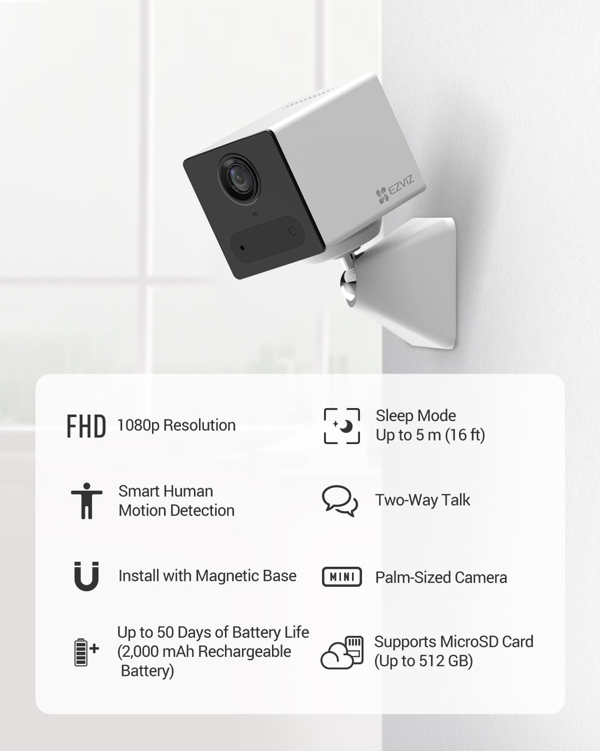 EZVIZ CB2 2MP 2000 mAh up to 50 day backup Battery Powered Camera Wi-Fi IP Security Camera with Magnetic Mount, Type C Port. 