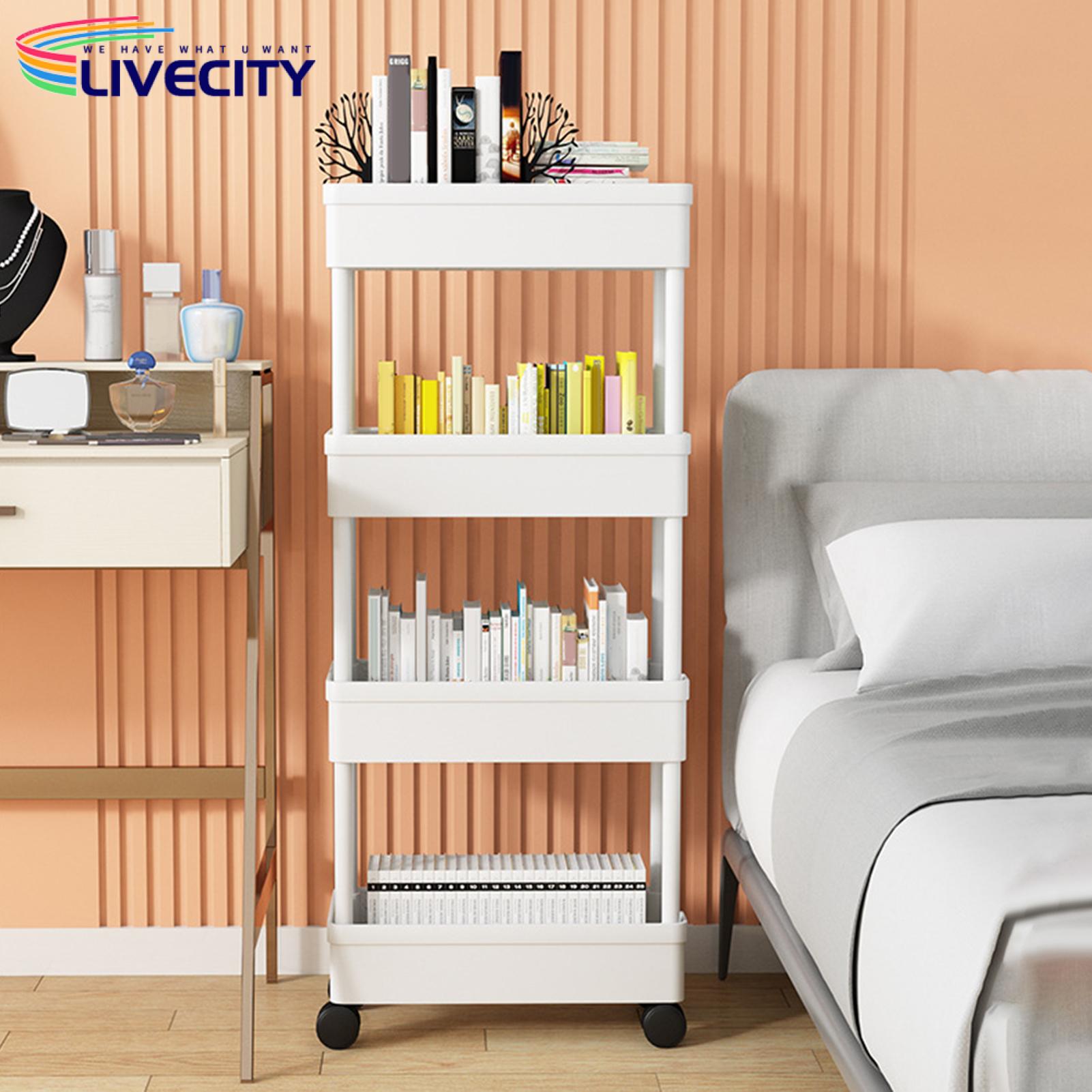 Four-tier Rolling Cart Versatile 4-tier Rolling Cart with 360-degree Wheels Space-saving Storage Shelf for Southeast Asian Buyers Book Storage Cart. 