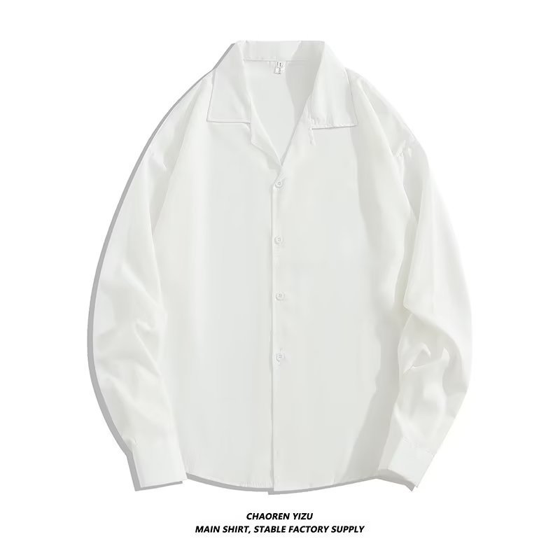 Cuban collar shirt men's long sleeve spring and autumn top tide ins handsome sense of luxury dk drape loose casual white shirt. 