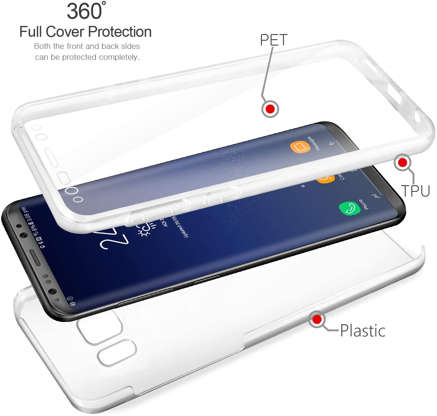 For Samsung Galaxy S8 Plus 360 degree full body protection crystal clear hard pc back cover & soft TPU silicone front case. 