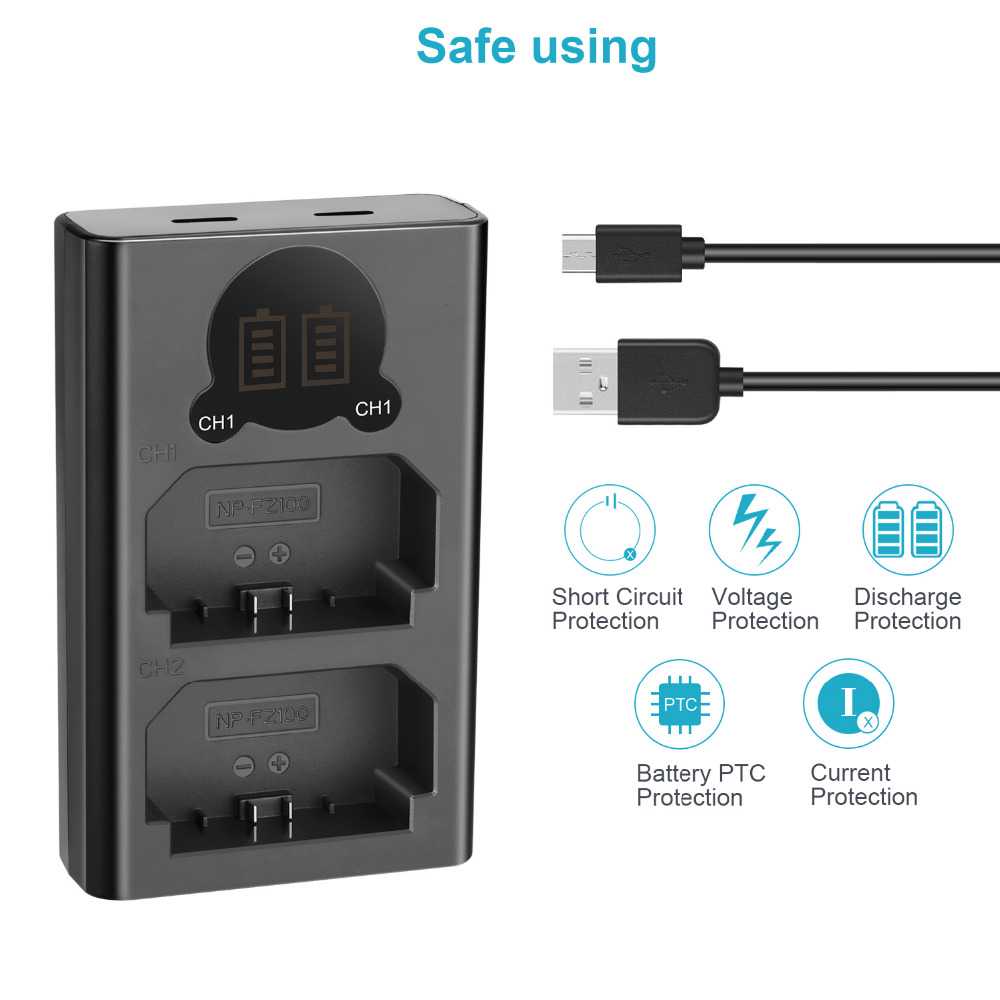 Neewer Dual USB Charger for Sony NP-FZ100 Battery For Sony ZV-E1, FX3, FX30, A1, A9 II, A7R V, A7S III, A7 IV, A6600, A7C Camera. 