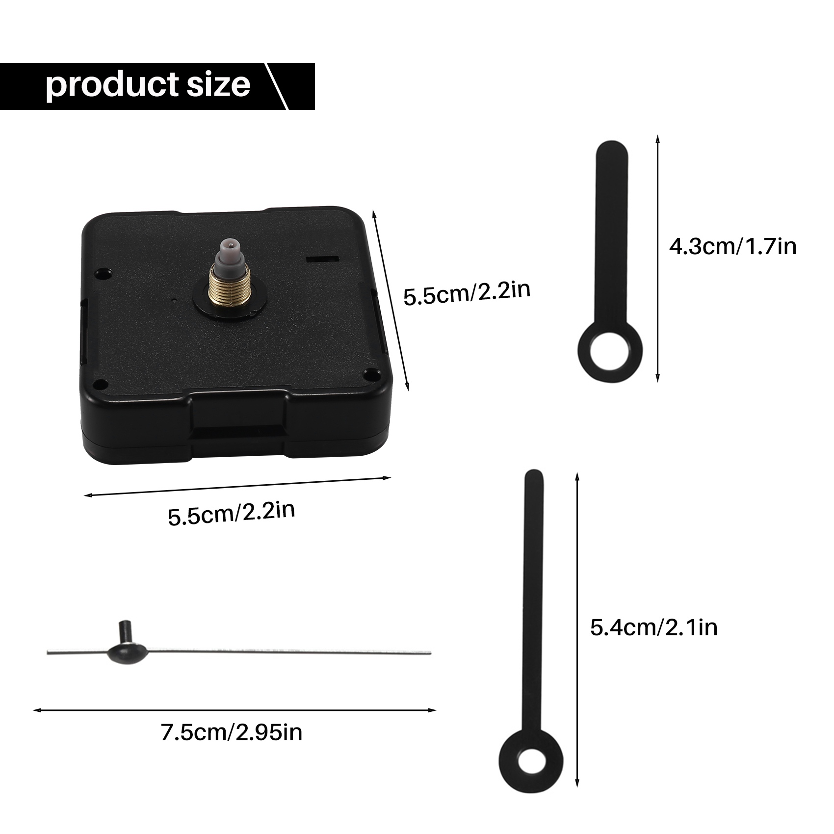 Clock Movement with Short Hands, 4/ 25 Inch Maximum Dial Thickness, 3/ 5 Inch Total Shaft Length. 