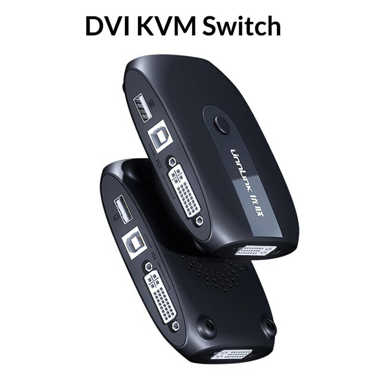 Unnlink 2X1 DVI KVM Switch Box Selector DVI Switch 2 In 1 Out Sharing USB 2.0 Monitor Mouse Keyboard for 2 Computer Laptops PCs-DVI KVM Switch