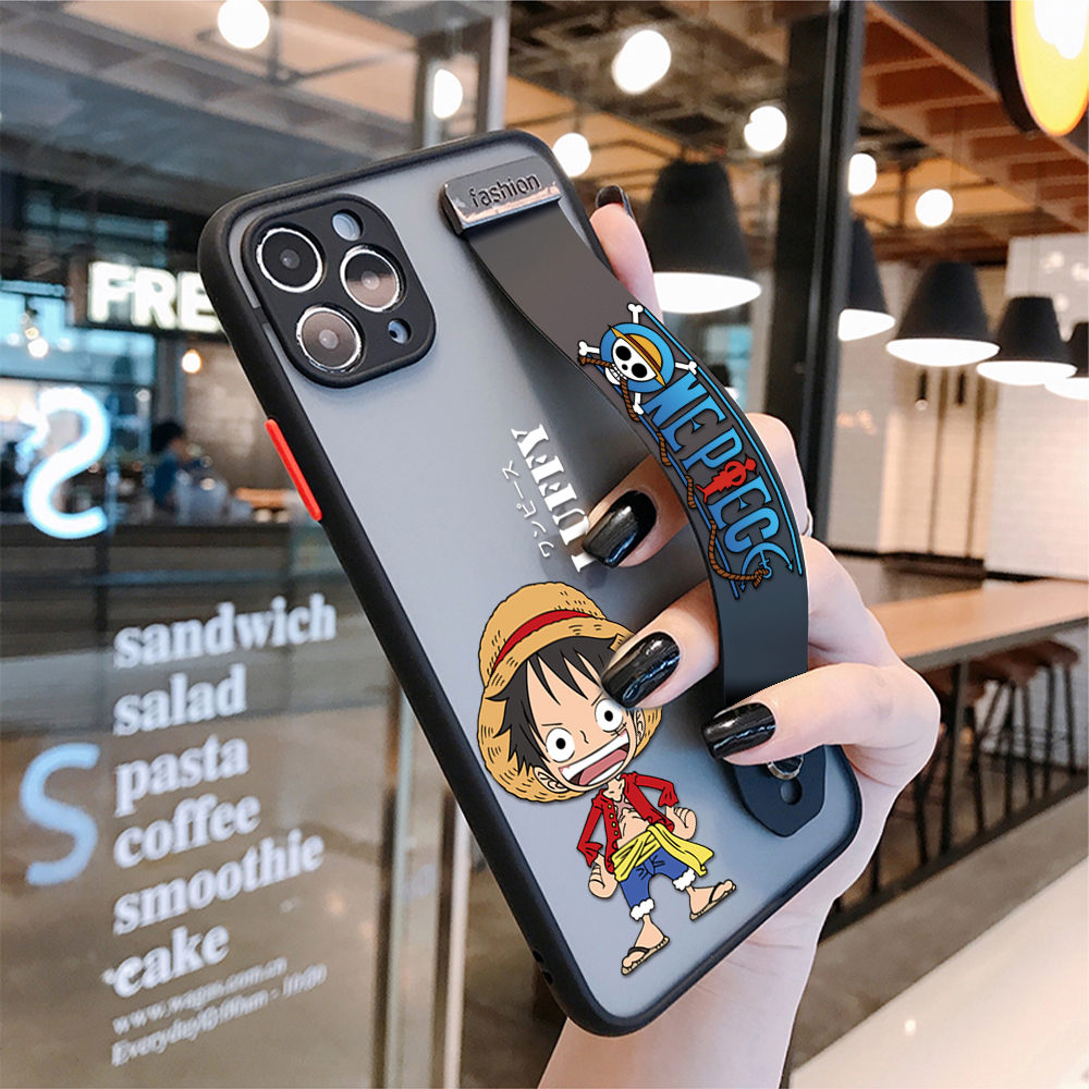 UCUC for Samsung Galaxy M20 Wrist Strap Case Anime One Piece Luffy Wristband Printing Cover Shockproof Frosted Phone Case. 
