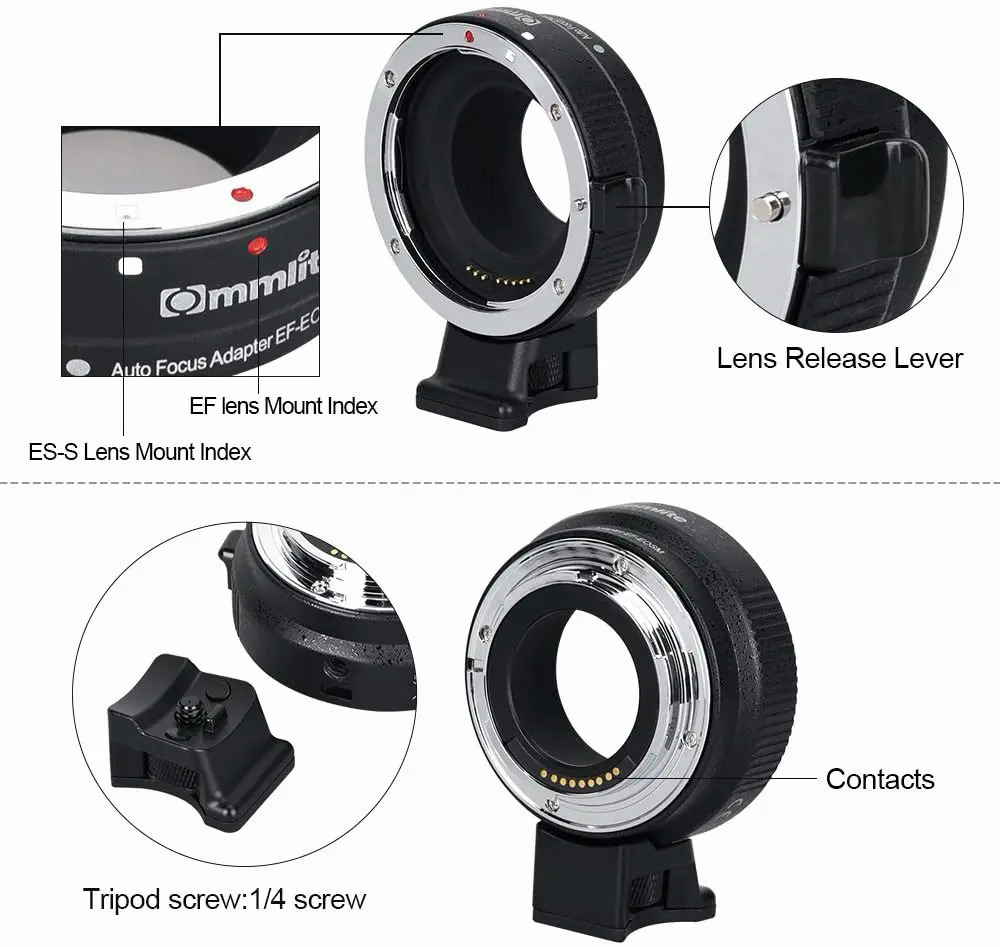 Commlite CM-EF-EOS M Auto-Focus Lens Mount Adapter for Canon EF lens to Canon EOSM camera with IS Function. 