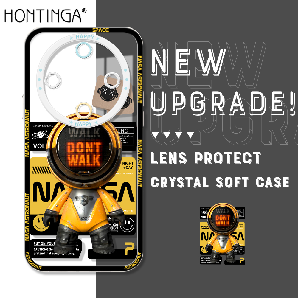 Hontinga for Honor X9B 5G Back Cover New Astronaut Camera Protection Transparent TPU Soft Phone Case