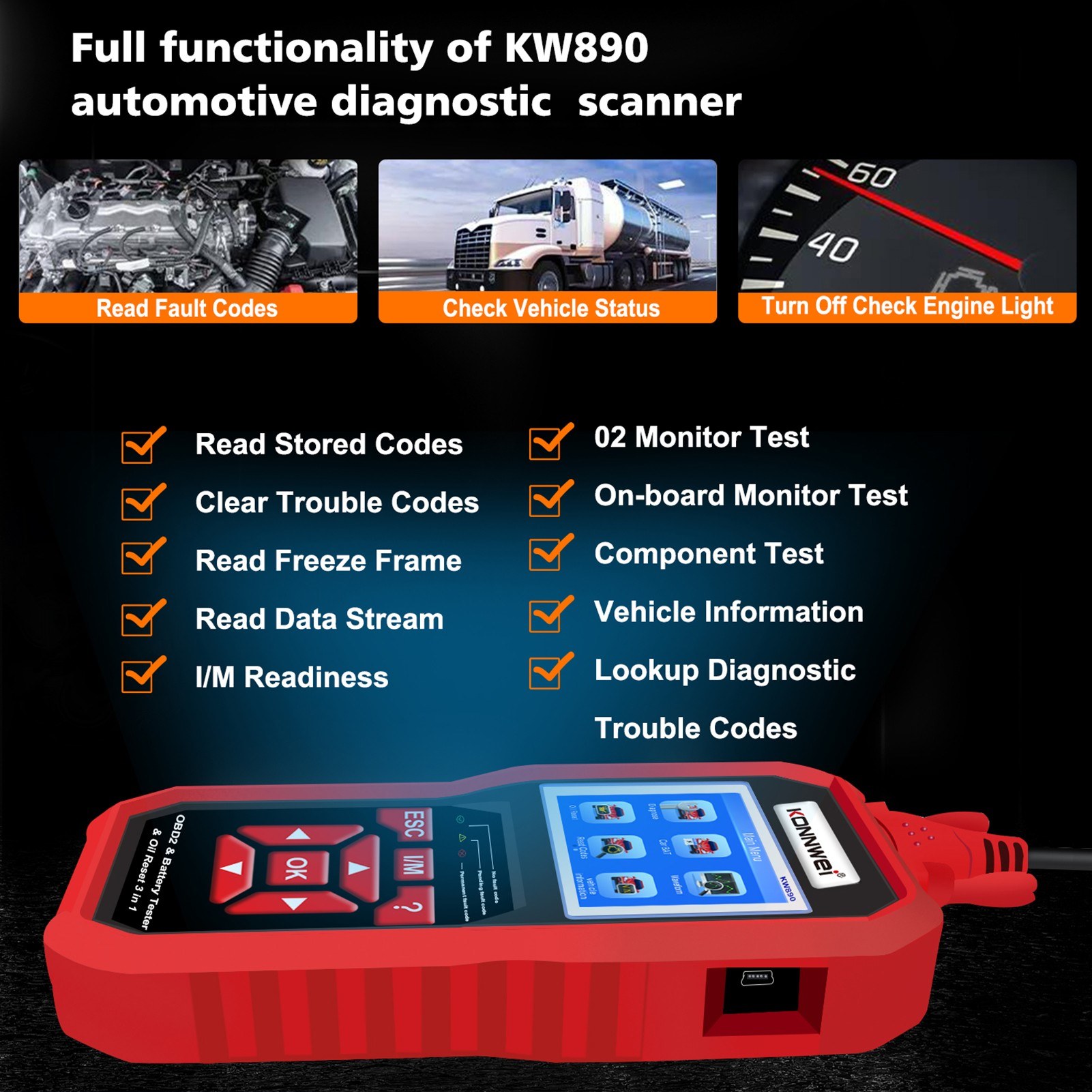 KONNWEI KW890 Professional OBDII Scanner Auto Code Reader. 