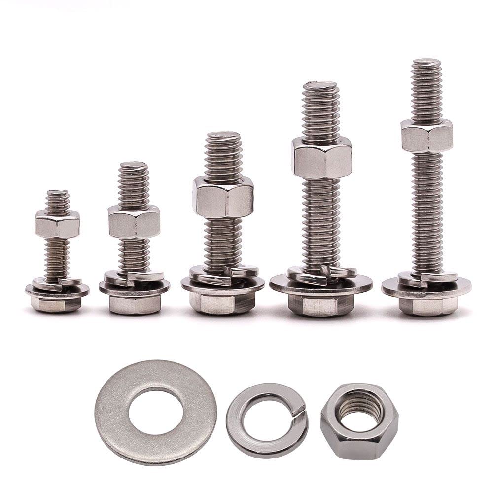 SS NUT BOLT 8 x 25 mm(10 Sets) M8-1.25 x 25mm Stainless Hex Bolts & Hex Nuts & Flat Washers & Lock Washers Hardware Kit, 304 Stainless Steel 18-8, Full Thread Hexagon Bolt Assortment. 