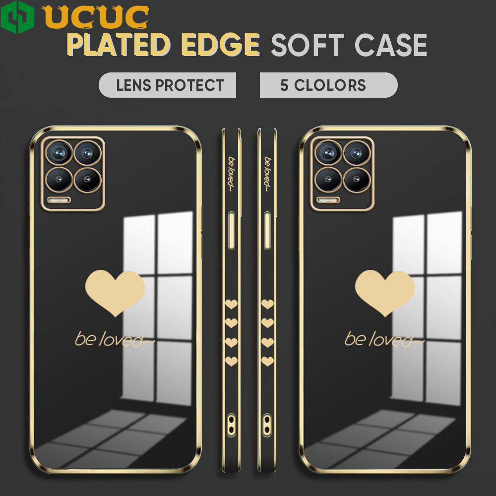 UCUC for Realme 8 5G Back Cover + Free Lanyard Lover Heart Luxury 6D Plating Case Side Pattern Soft Silicone Square Phone Cases