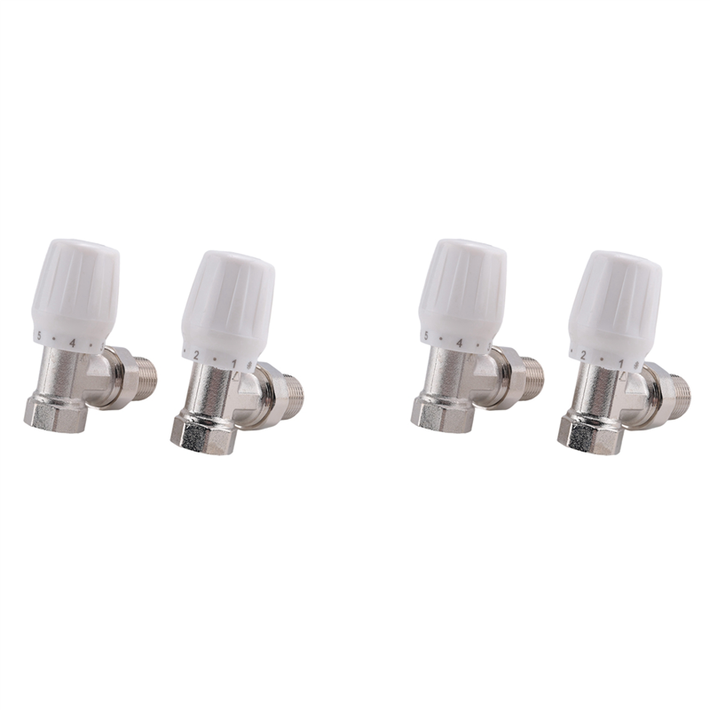 Thermostatic Radiator Valve 4Pcs 15mm x 1/2Inch Thermostatic Angle TRV Thermostatic Radiator Valve for Home Office