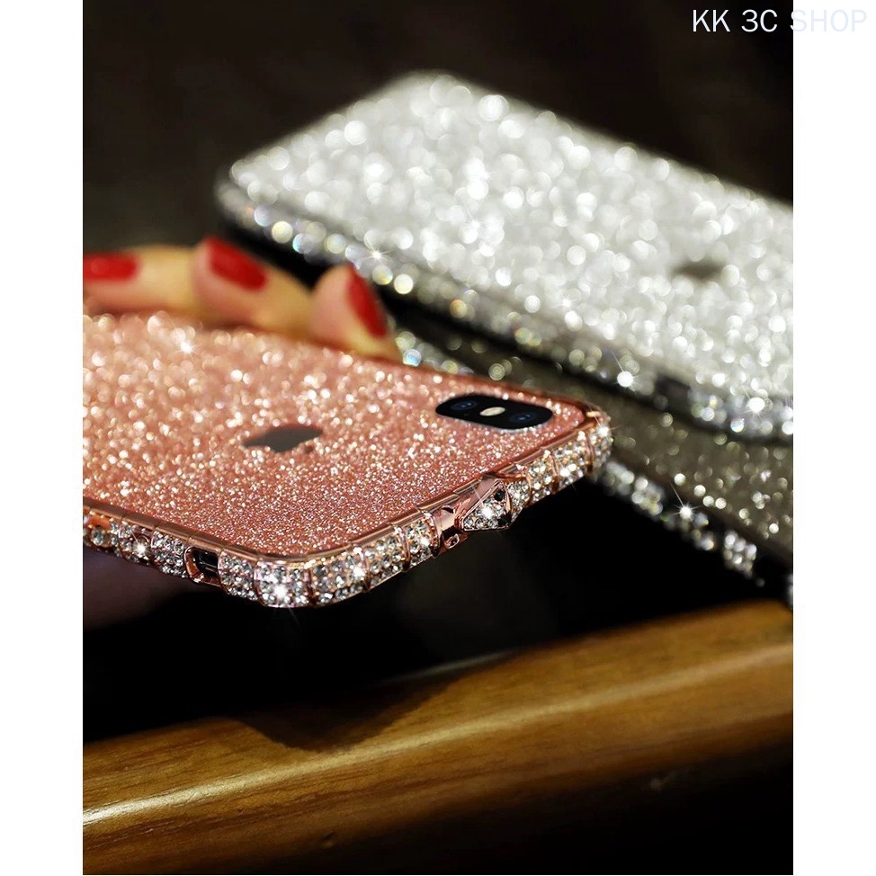 ON STOCK iPhone 13 pro max Bling Casing With Bling Back Sticker 12 mini 11 pro max xs max xr x 6 7 8 plus Luxury Swarovski Diamond Glitter Crystal Metal Frame Border Sequins Mobile Cell Phone Casing Cover Case Shell Cases With Back Bling Sticker. 