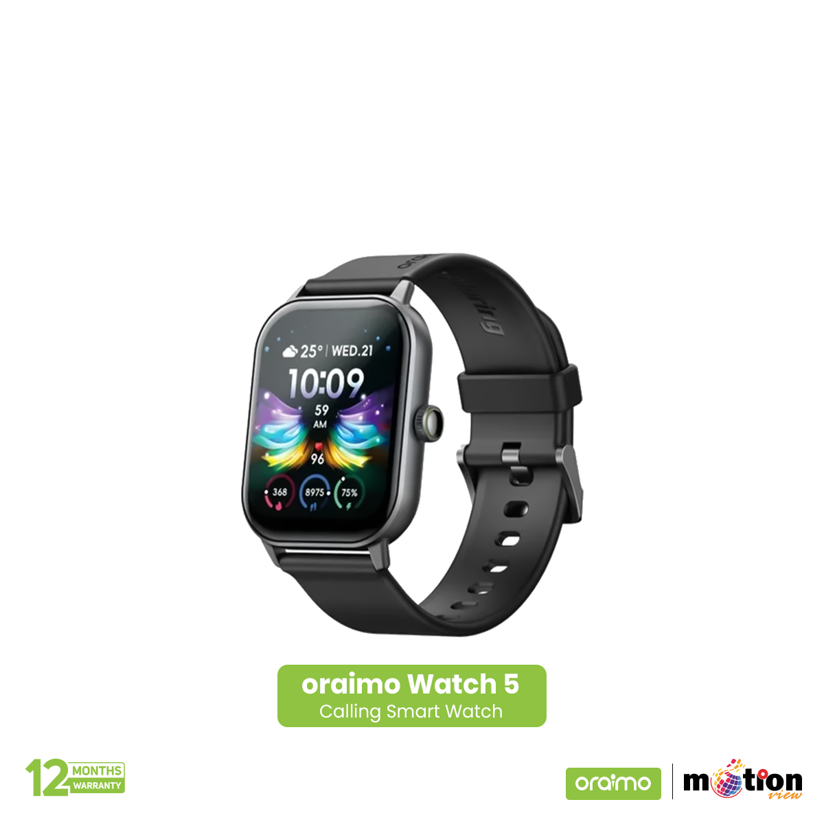 Oraimo Watch 5 2.01" HD Panda Glass 1ATM With Bluetooth Calling Smart Watch (OSW-805). 