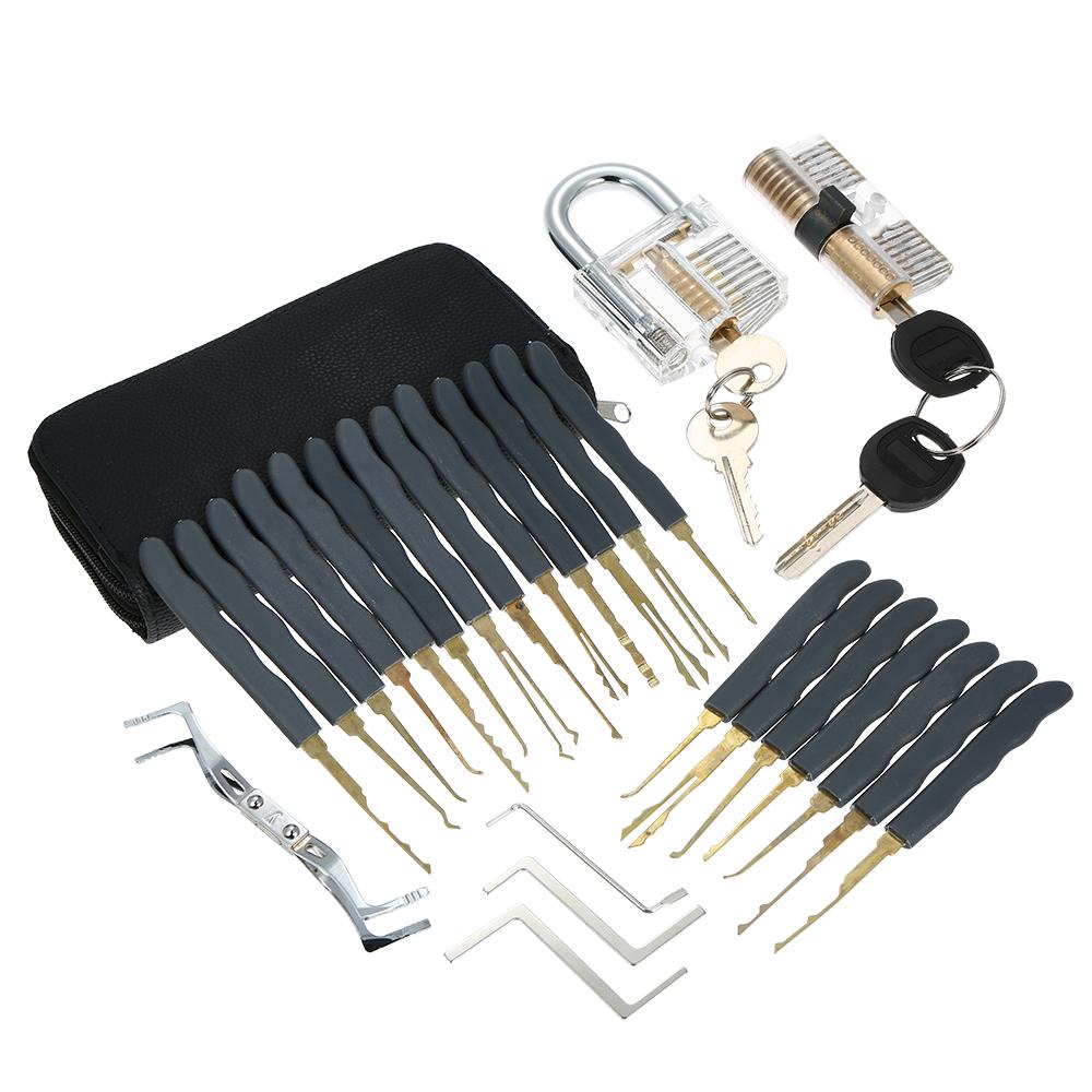 24pcs Lock Unlocking Picking Set Kit Tool with Two Transparent Practice Training Padlock Lock for Locksmith Beginners and Professional. 
