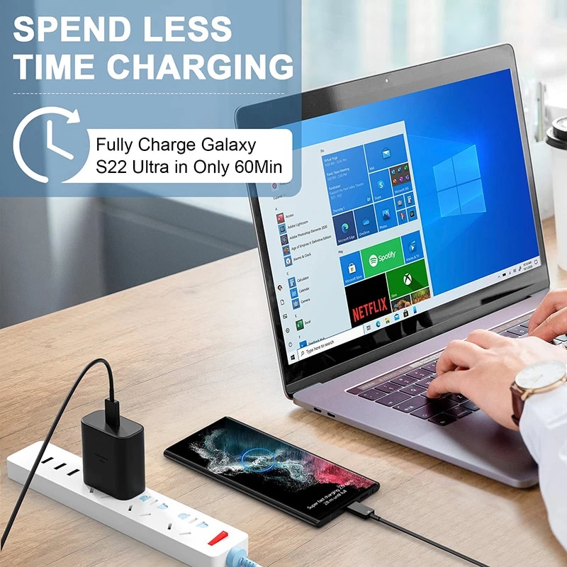 PD 45W Super Fast Charger For Samsung Galaxy S24 Ultra S23 S22 S21 S20 Note 10 20 Plus A54 A53 5G USB Type C Fast Charging Cable. 