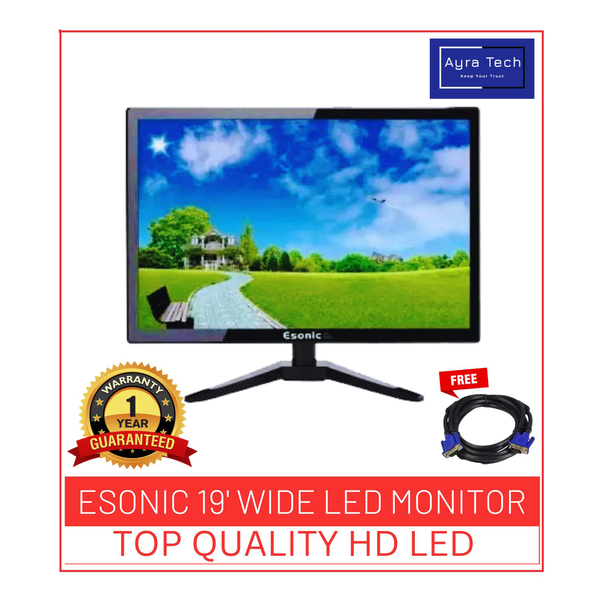 Esonic 19 Inch LED Monitor With HDMI Port. 19ELMW Wide Screen Monitor For Desktop Computer CCTV Monitors