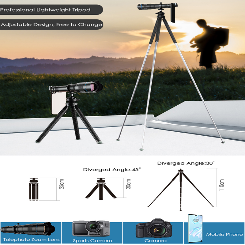 APEXEL 28X 36X 60X Telescope Zoom Phone Camera Lens Telephoto Lens + Extendable Tripod For iPhone Smartphone Hunting Capming. 