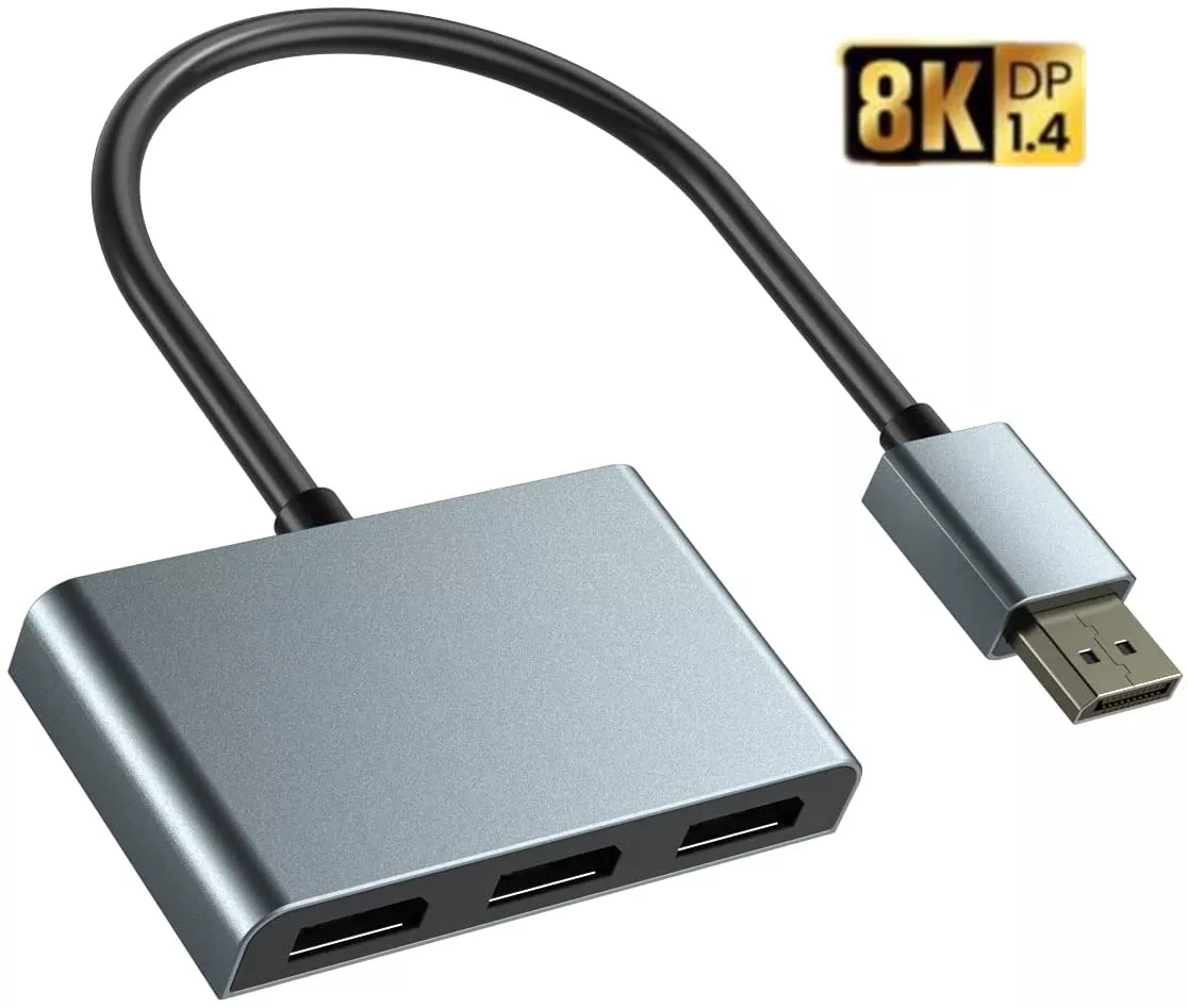 DisplayPort 1x3 Splitter MST SST Adapter DP1.4 Hub 8K@60Hz 4K@120Hz Multi Monitor Splitter for Extended Display and Mirror Mode. 