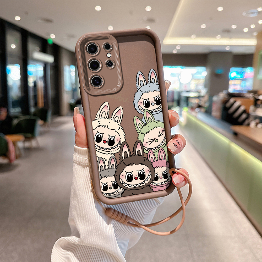 New Kawaii Cute Labubu Phone Case for Samsung S24 S23 S22 S21 20 Note 20 FE Plus Ultra 5G Soft Silicon TPU Cover With Hand Strap. 